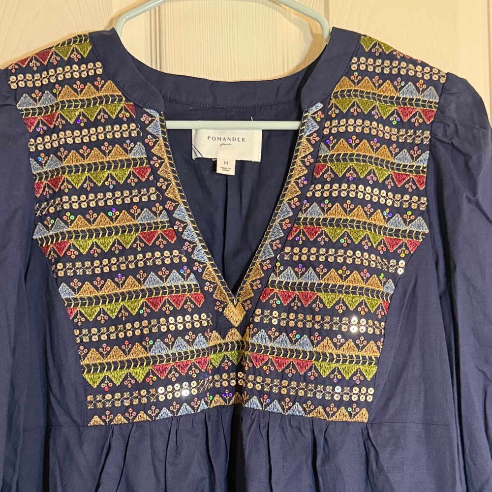 Pomander Place Tuckernuck dress with Multicolor Embroidery - Navy M NWoT